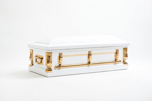 A photo of a white casket for sale used to talk about caskets urns and pet urns.