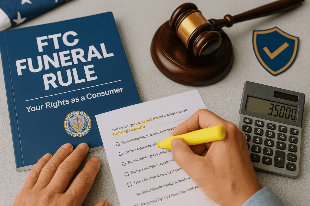 FTC Funeral Rule documents and legal materials showing consumer rights and protections when planning funerals and dealing with funeral homes