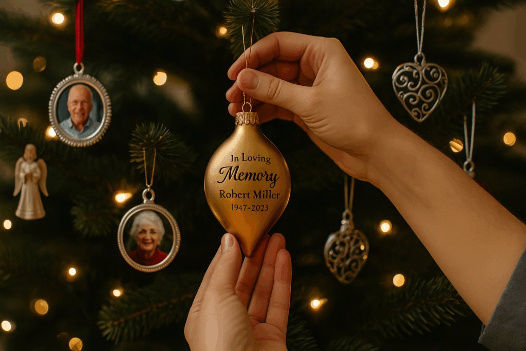 Person experiencing sudden grief burst while holiday shopping, showing emotional overwhelm and need for support during triggering moment