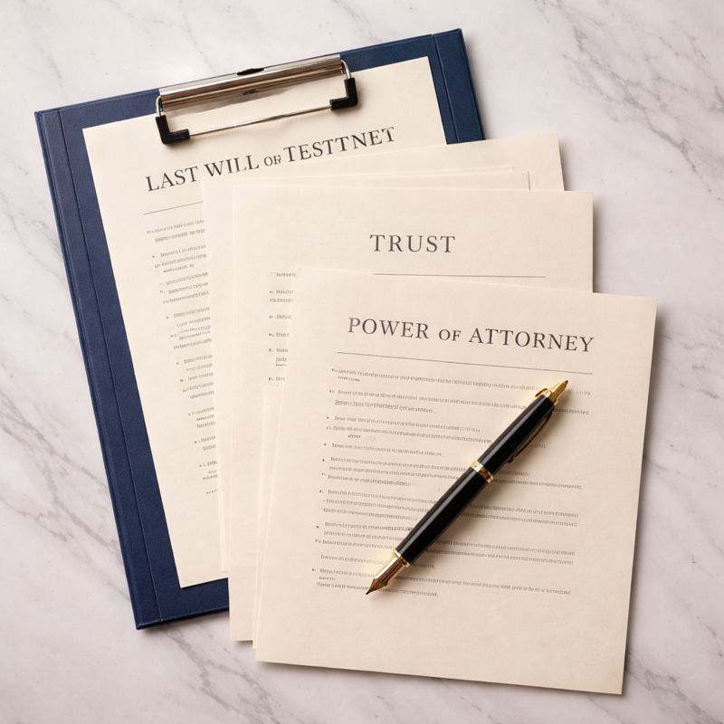 Estate planning documents including will and power of attorney forms essential for unmarried couples