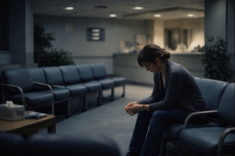 Person sitting alone in hospital waiting room representing unmarried partners excluded from medical decisions