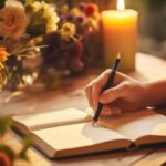 Woman writing an obituary or digital memorial