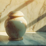 Photo of a cremation urn revolving around the topic of cremation costs and burial costs and cost of cremation vs burial.