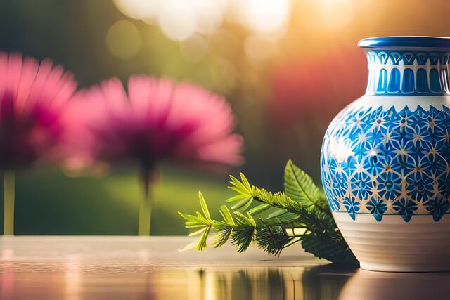 photo of a blue and white cremation urn.