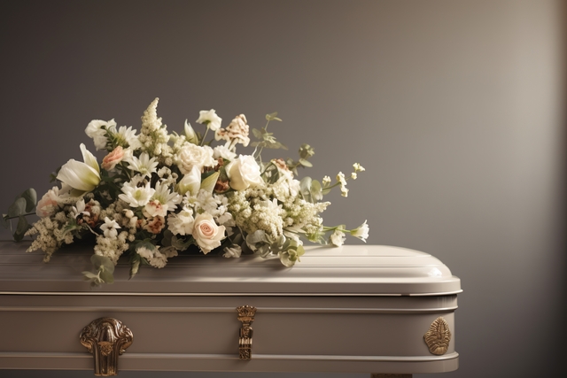 Picture of a white casket displayed in order to discuss cremations costs vice casket burial costs.