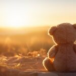 teddy bear in sunset symbolizing the loss of a child.