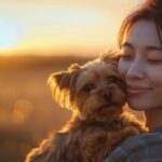 a photo of a Yorke dog and Asian lady likely representing losing a pet and the process of pet euthanasia, pet cremation and insurance.