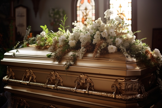 Photo of a wood caskets displaying the type of casket materials.