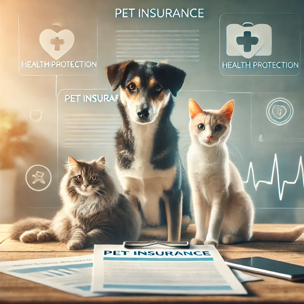 Pet insurance plans for dogs, cats, and small animals, highlighting protection for unexpected veterinary expenses in a calm and professional setting.