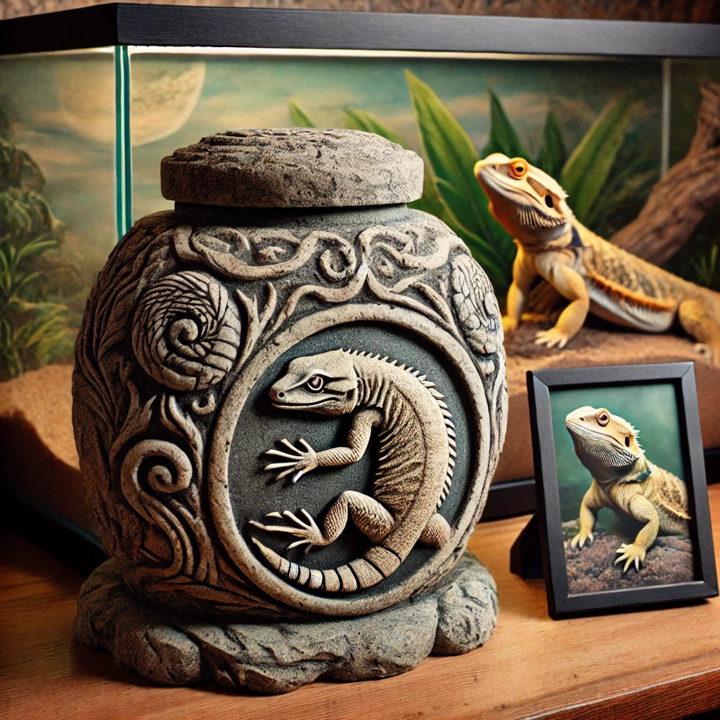 Stone urns for lizards and other reptiles.