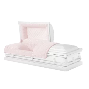 Image of pink and white Washington casket