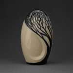 Eternity Handmade Cremation Urn in dark matte ceramic with infinity symbol and candle holder, symbolizing eternal love and remembrance.