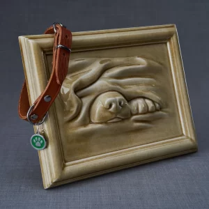 Image of Pulvis art dark sand pet dog cremation urn.