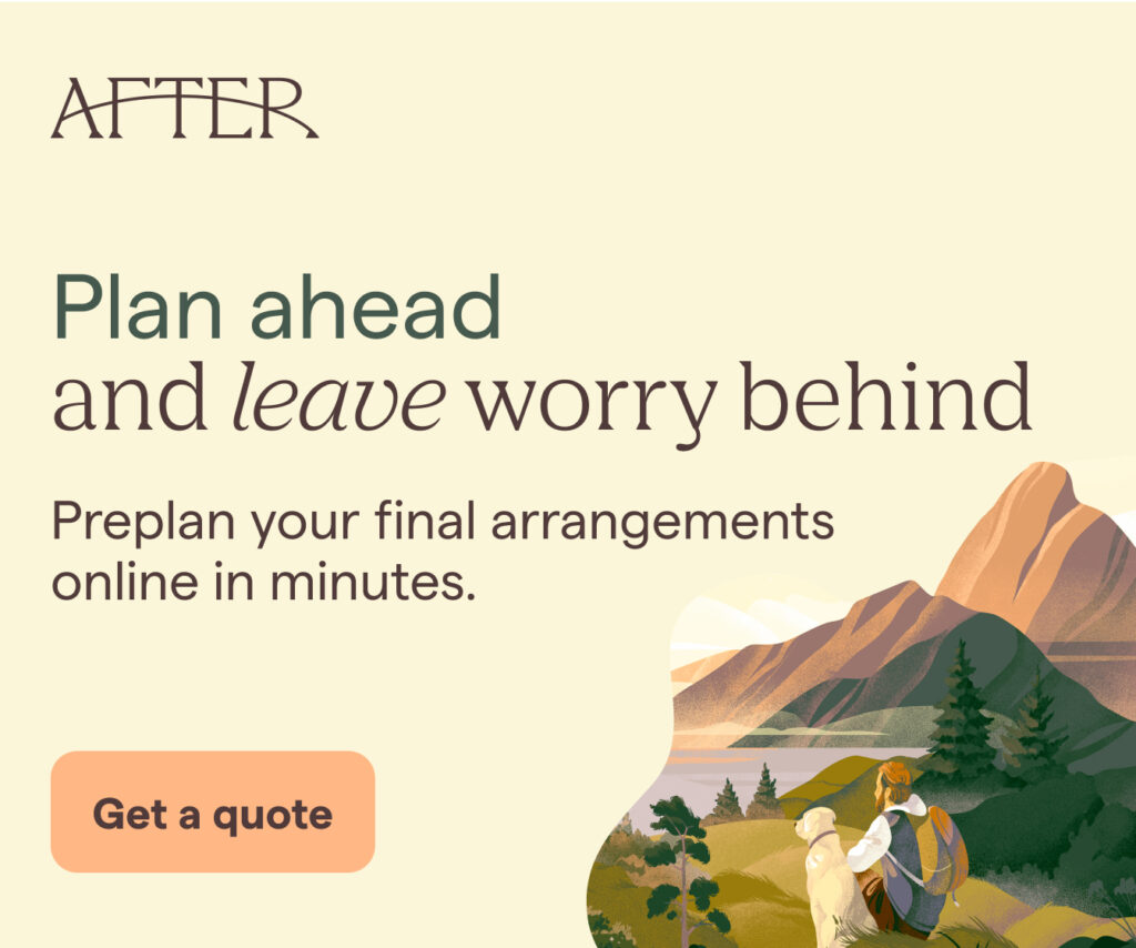 After.com cremation and funeral planning banner with message Plan ahead and leave worry behind