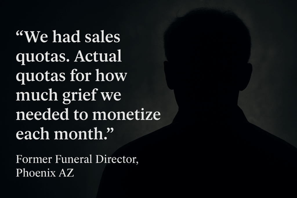 Former funeral director whistleblower reveals sales quotas on grief and industry exploitation tactics