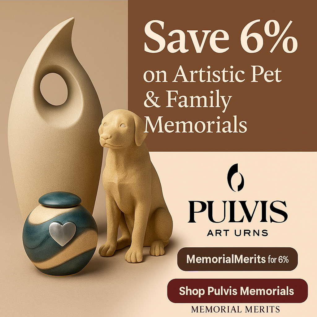 Pulvis Art Urns featured image showing handcrafted ceramic urns and pet memorials with 6% off coupon code MemorialMerits.
