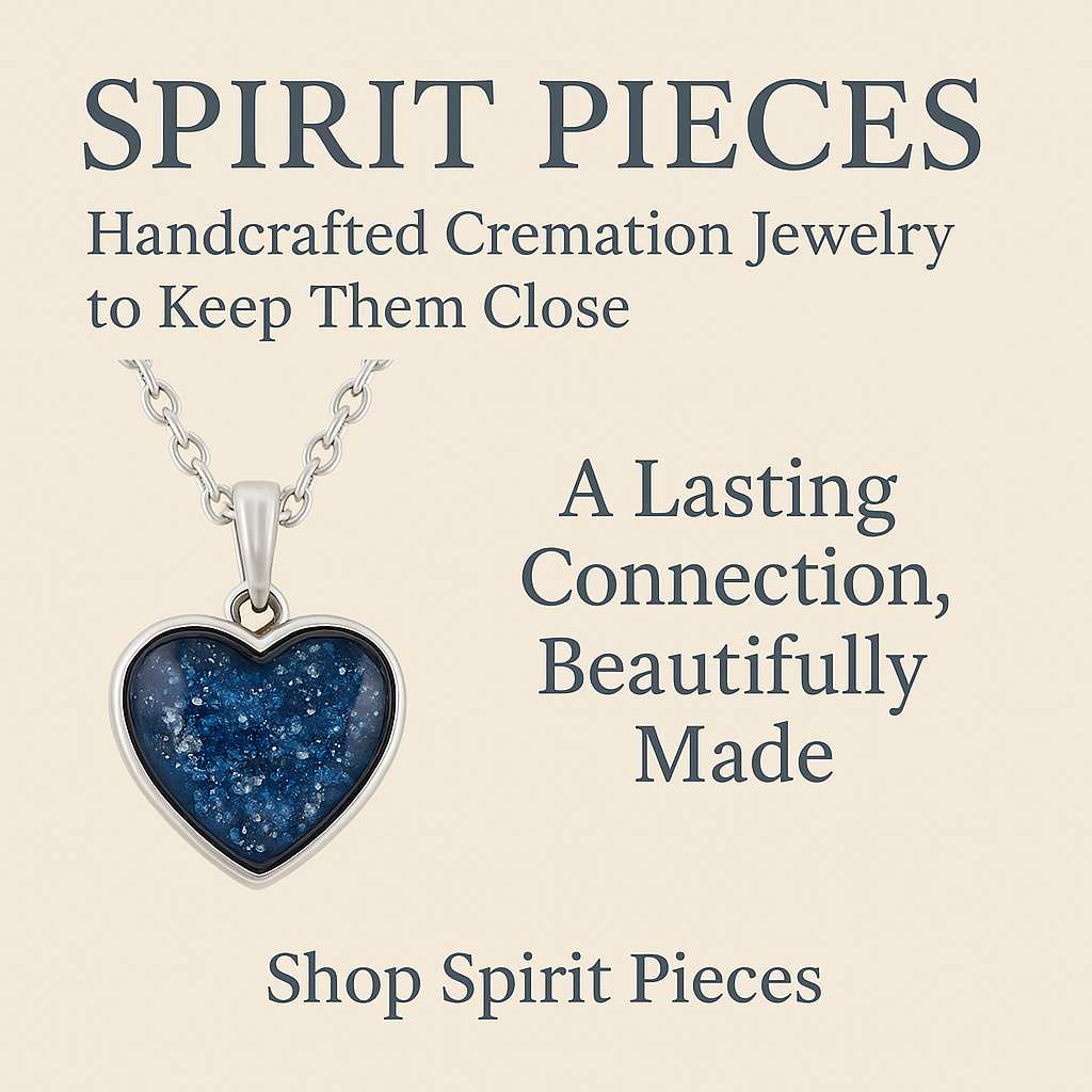 Spirit Pieces handcrafted cremation jewelry heart pendant with ashes-infused glass, symbolizing remembrance and lasting connection