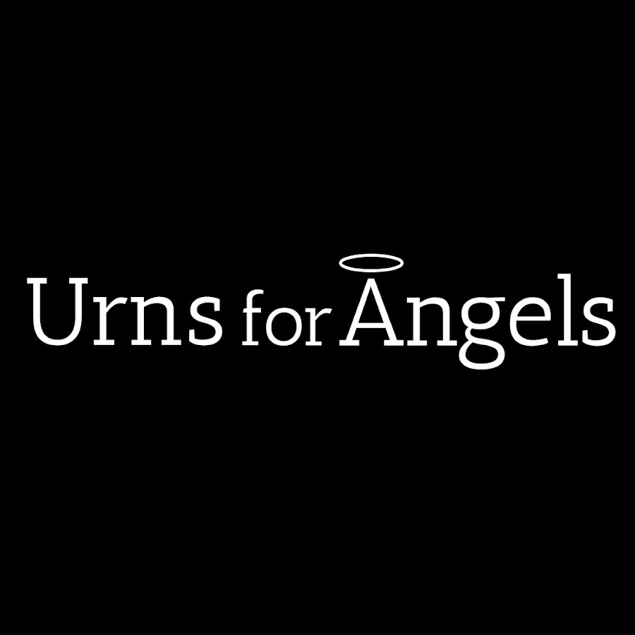 Urns for Angels logo featuring white text with a halo accent on a black background