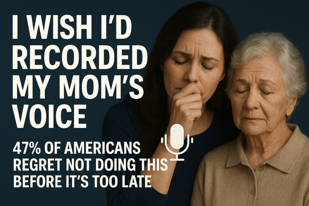 Elderly grandmother recording her life stories and voice memories on smartphone while adult daughter listens, preserving family history before it's too late