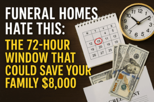 Calendar, clock, and cash symbolizing the 72-hour window to save on funeral costs