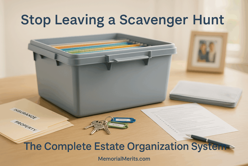 Nokbox estate organization system with color-coded folders and checklists for complete family legacy planning and document organization