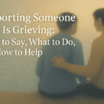 Warm image representing grief support showing connection and presence between people, conveying compassion and being there for someone in loss