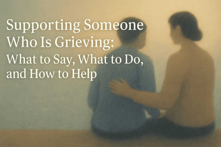 Warm image representing grief support showing connection and presence between people, conveying compassion and being there for someone in loss