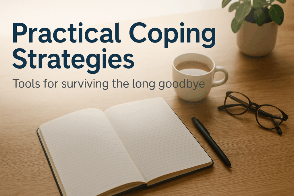 Journal and tea representing practical coping strategies for anticipatory grief