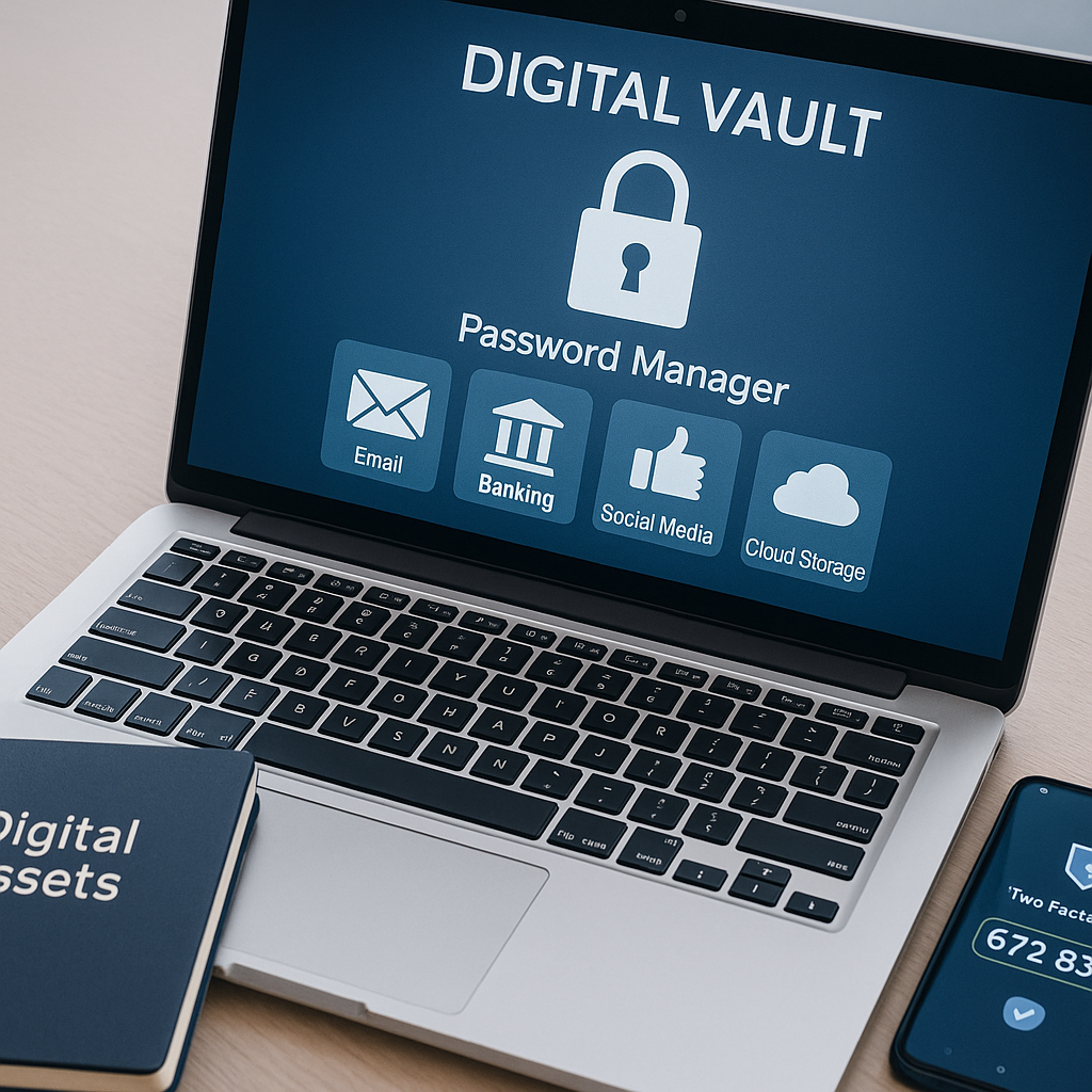 Digital asset management and password security for military deployment planning and family access