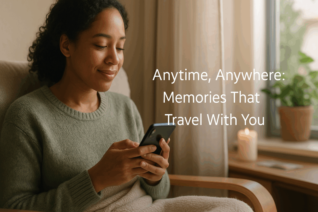 Person accessing ForeverMissed memorial page from anywhere showing digital accessibility