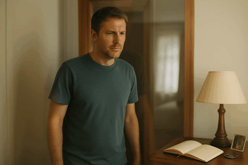 Person experiencing grief brain cognitive fog and confusion in everyday setting