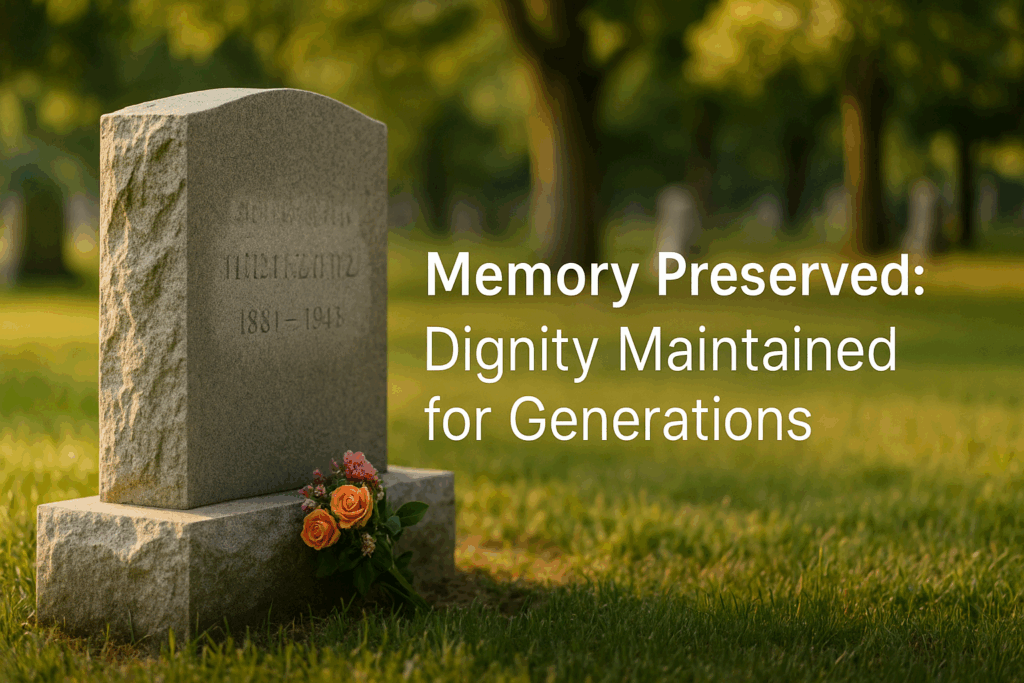Well-maintained cemetery monument showing dignity and memory preservation through proper care