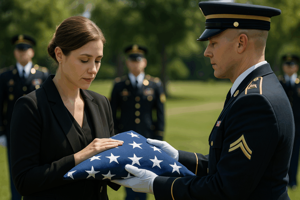 Military funeral honors ceremony with flag folding representing service member burial and memorial wishes