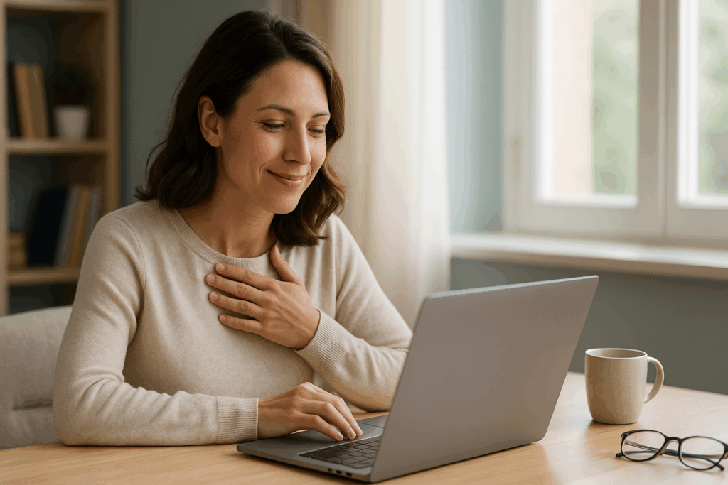 Person completing online life insurance application on laptop in home office