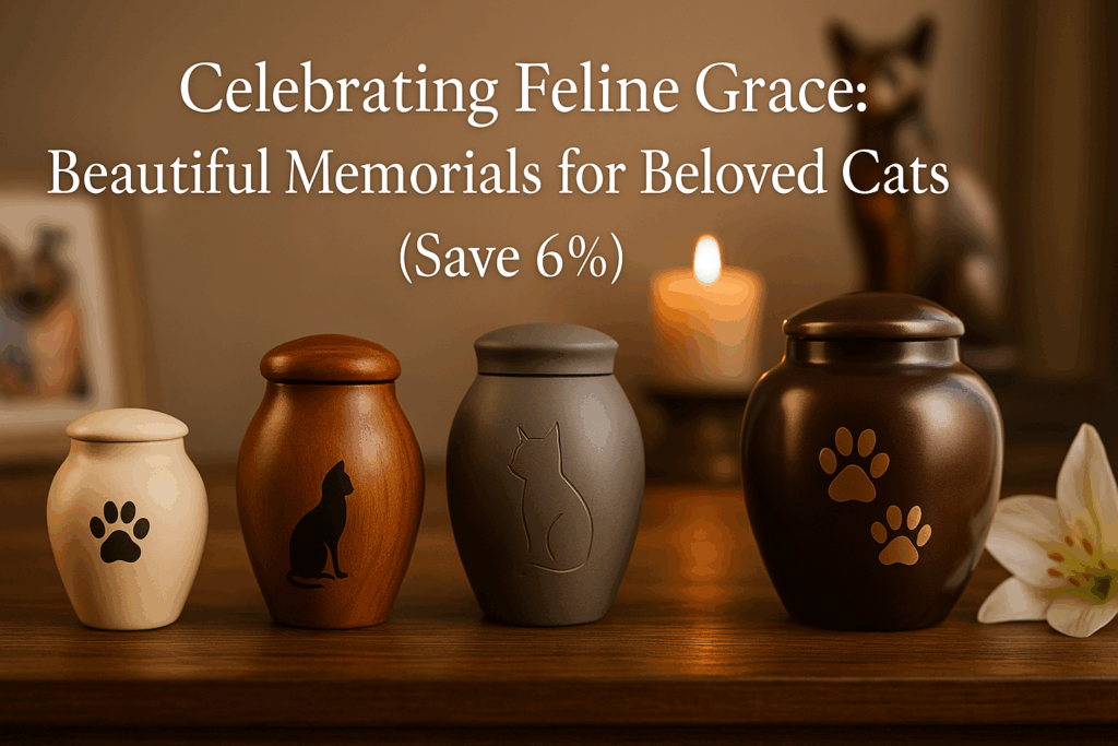 Beautiful Pulvis cat cremation urns showing artistic designs for feline memorials