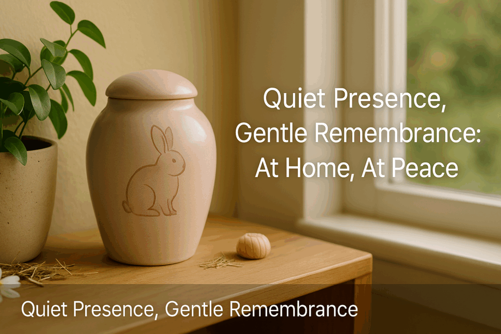 Beautiful rabbit cremation urn displayed peacefully in home honoring gentle companion