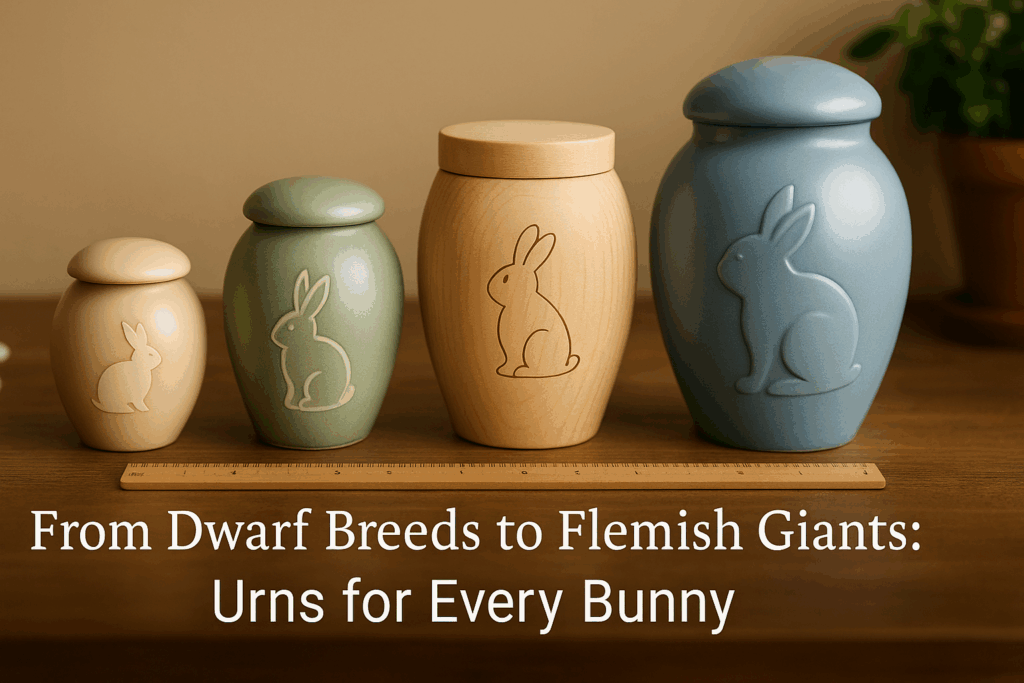 Rabbit cremation urns in various sizes from dwarf breeds to Flemish Giants
