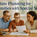 Family with special needs child reviewing estate planning documents together at home