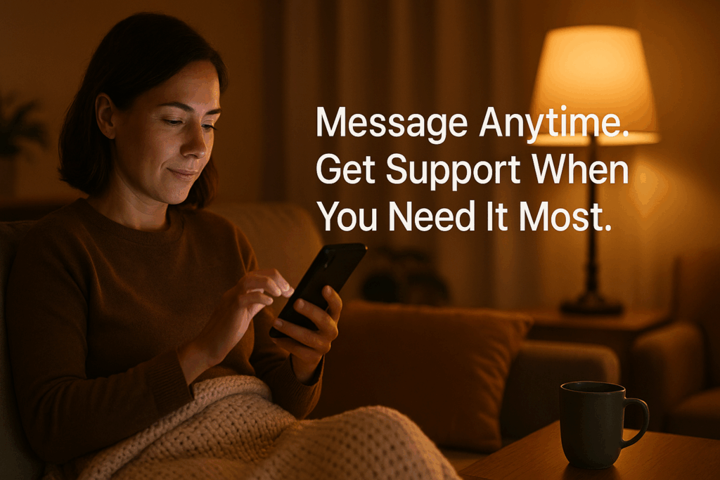 24/7 messaging capability for grief support through Talkspace platform