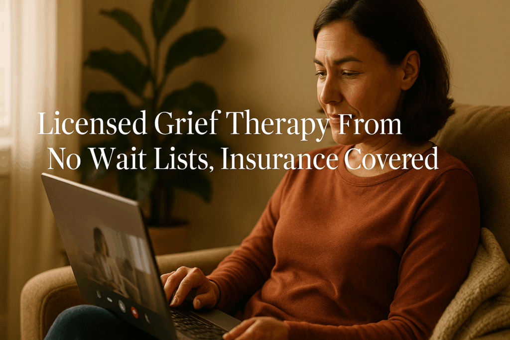 Person receiving online grief therapy through Talkspace with licensed mental health professional