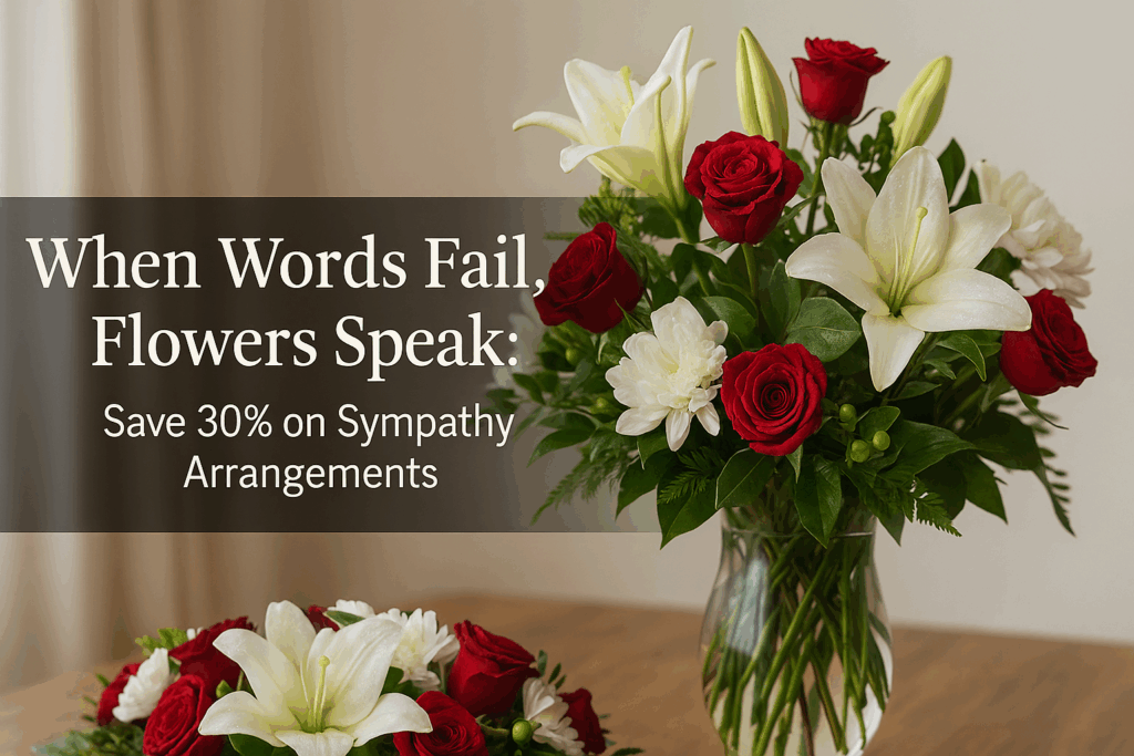 Beautiful Teleflora funeral flower arrangement with roses and lilies for sympathy expression