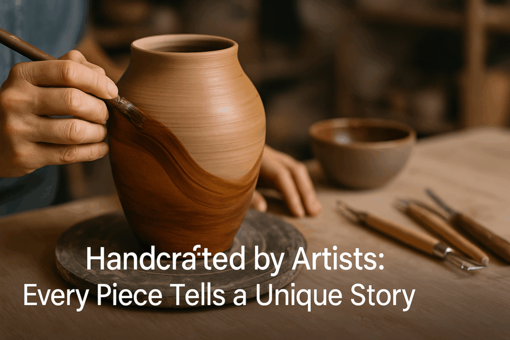 Artist hands crafting handmade cremation urn showing artistic process and quality