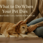 Person saying goodbye to beloved pet who has passed away showing the difficult moment pet owners face