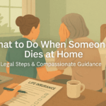 Compassionate hospice nurse providing guidance to family member in peaceful home setting during end-of-life care