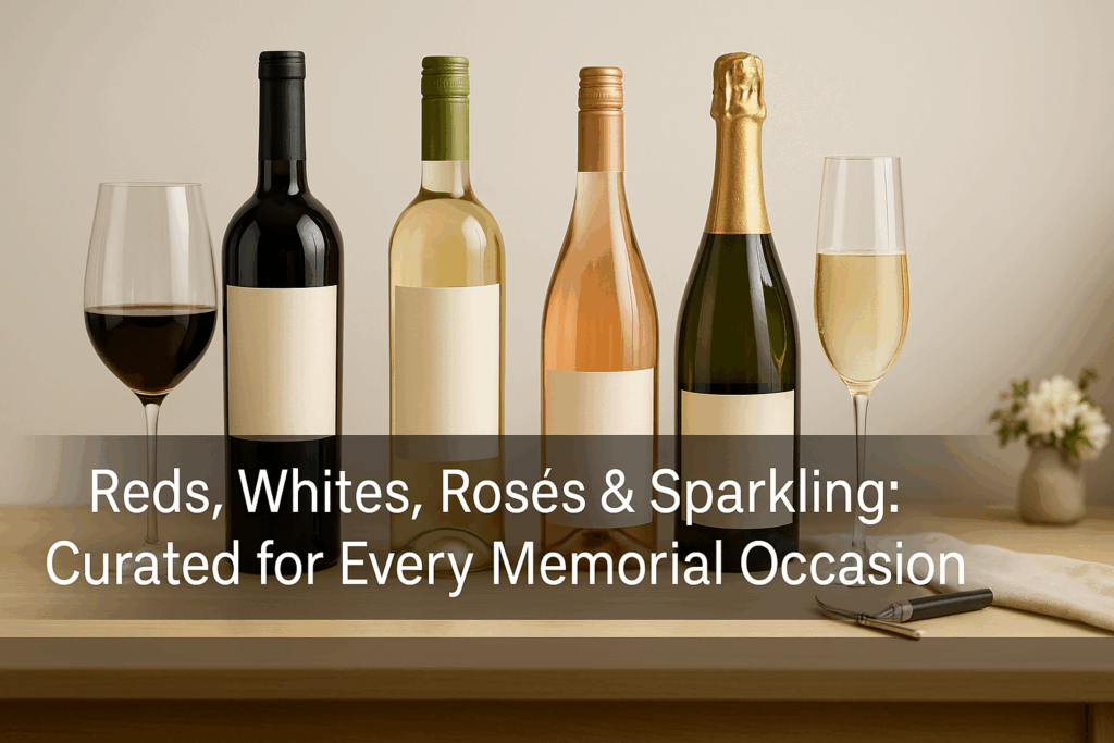 Curated wine selections from WineExpress showing variety appropriate for memorial gatherings