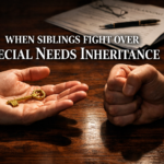 Two hands showing inheritance inequality with one receiving golden key while other hand remains empty against estate planning documents