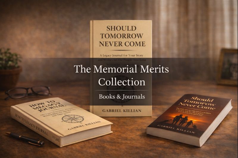 The Memorial Merits Collection of legacy journals, planning books, and guided writing resources by Gabriel Killian