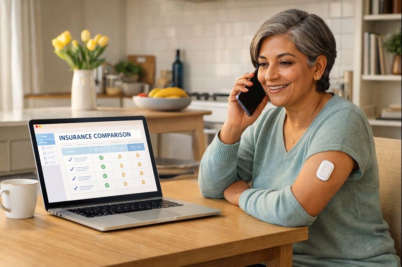  UK resident on phone consultation with specialist life insurance broker reviewing coverage options for pre-existing health conditions