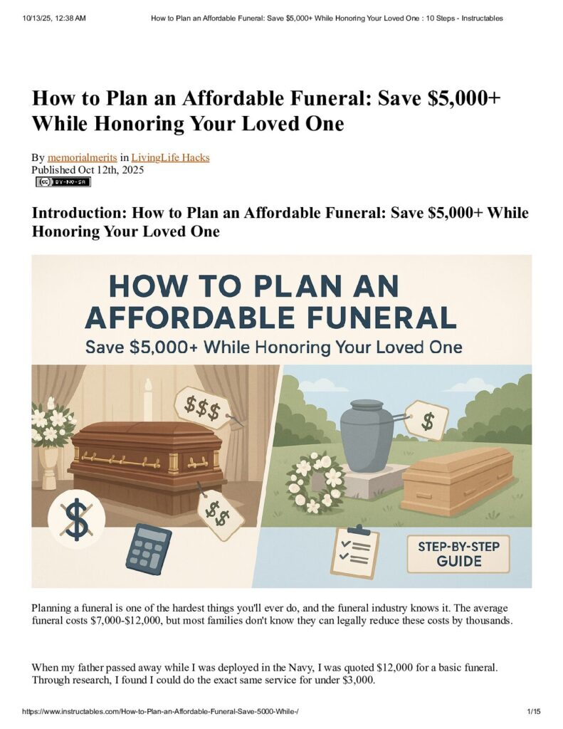 First page preview of How to Plan an Affordable Funeral from Memorial Merits with ten cost-saving strategies that maintain dignity