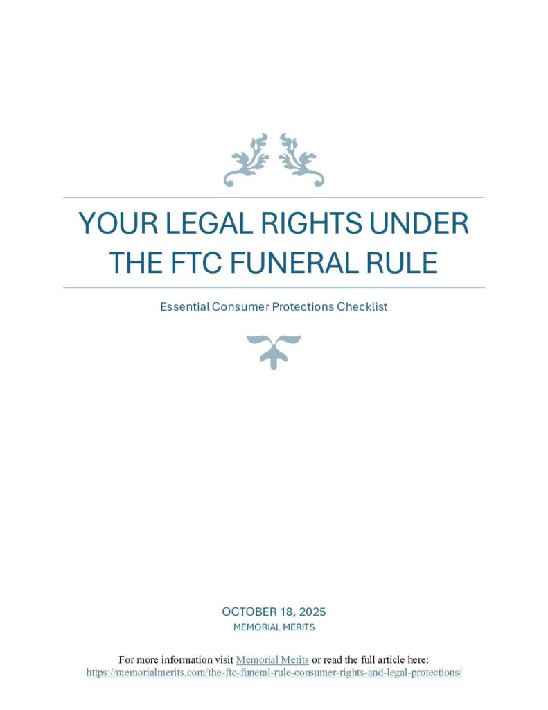 First page preview of Your Legal Rights Under the FTC Funeral Rule from Memorial Merits explaining consumer protections during funeral planning